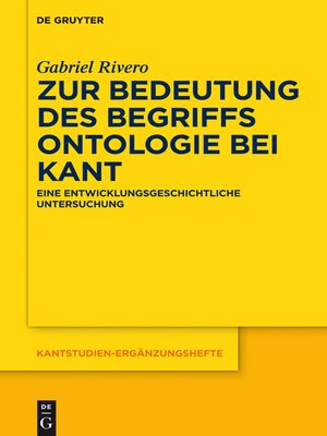 cover image of Zur Bedeutung des Begriffs Ontologie bei Kant